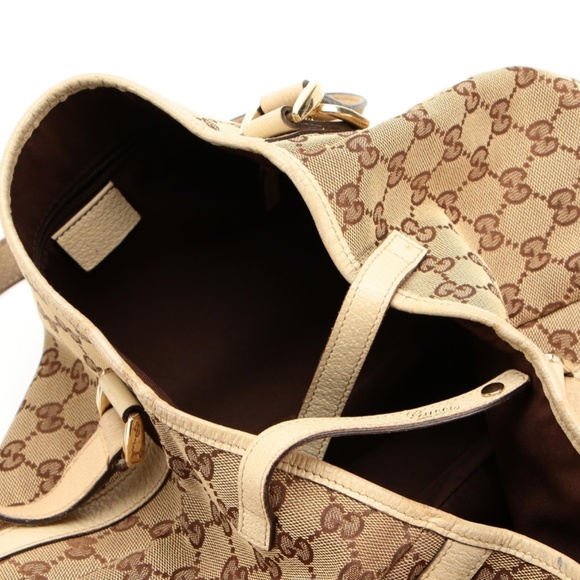 Gucci Shoulder Tote Bag in Tan GG Canvas with Leather Trim - Picture 7 of 15